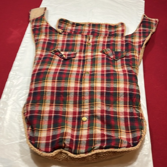 XL DOG COAT Sherpa fleece red blue PLAID cotton Jacket collared pockets shacket - Picture 6 of 11